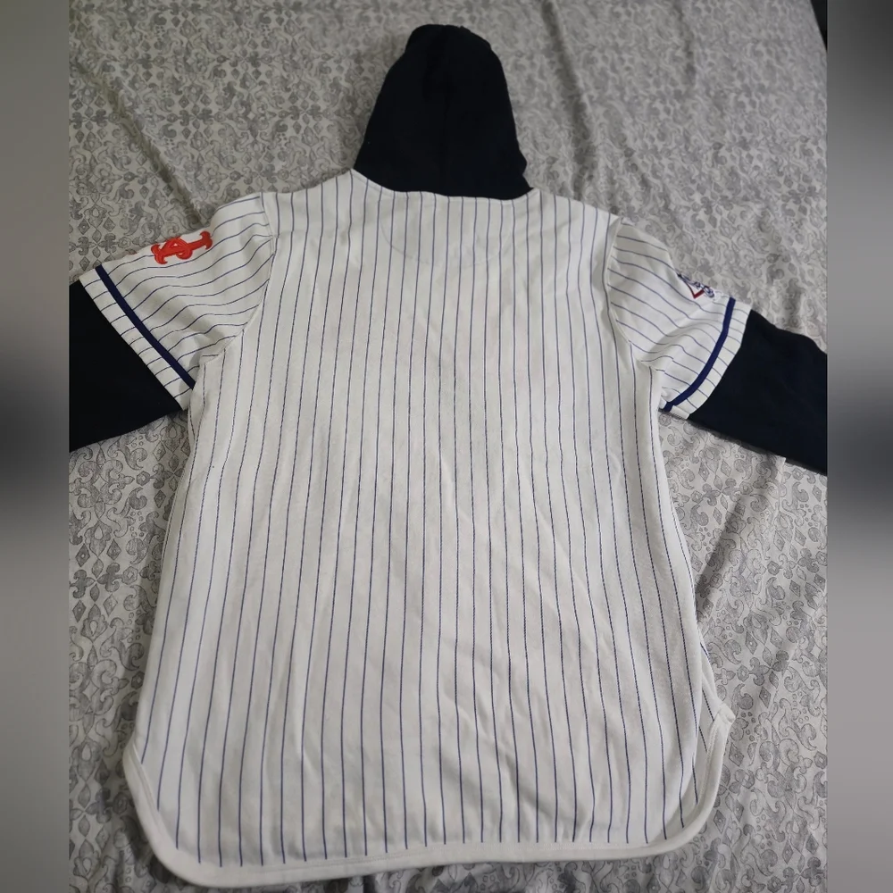 Men's New York Mets '47 White Pinstripe Double Header Collection Pullover Hoodie - Picture 5 of 8